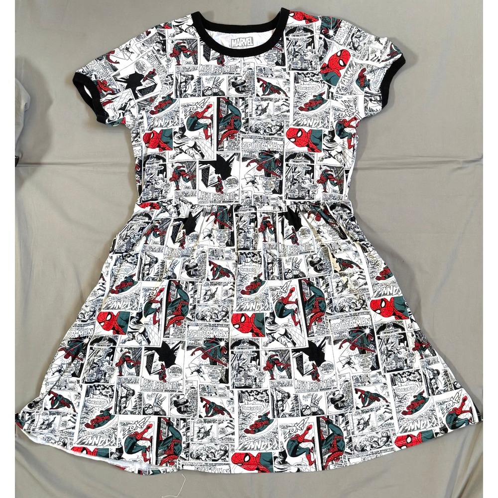 Marvel Women's Spider-Man Comic Print Dress - Black & White with Red Accents